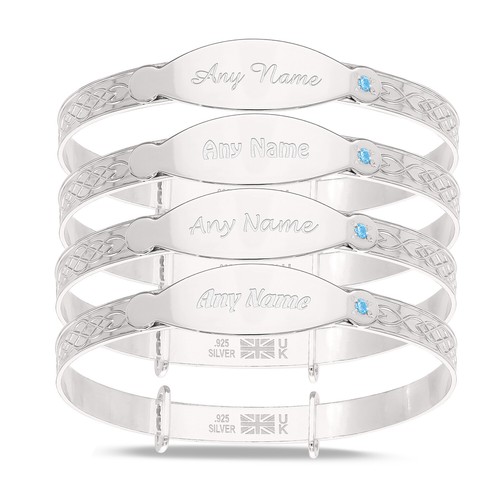 Bracciale Bambini PERSONALIZZATO Mix-Font Argento Blu Zirconia Scatola Blu Regalo Battesimo - Foto 7 di 13