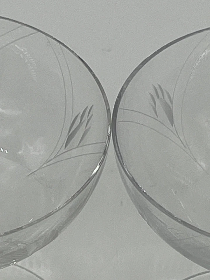 Set of 3 Vtg Fostoria Crystal Heraldry Etched Coupe Wine Glasses  - Image 2 of 4