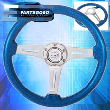 Metallic Blue Wood Aluminum Center Deep Dish 3 Spoke Type-r Steering Wheel Metallic Blue Wood Aluminum Center Deep Dish 3 Spoke Type-r Steering Wheel