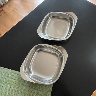 Set of 2 Diagonal Swedish  Vegetable Bowls Gense 18 8 Stainless Steel Sweden