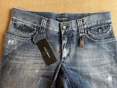 DOLCE&GABBANA 14 6 FLAP POCKET DISTRESSED WASHED BLUE DENIM JEANS