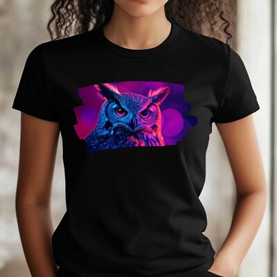 Frauen T-Shirt Neon Eule Motiv Baumwolle Größe S bis 3XL