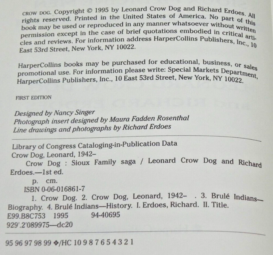 Crow Dog by Leonard Crow Dog and SIGNED + Drawing Artist Richard Erdoes Sioux - Image 4 of 4