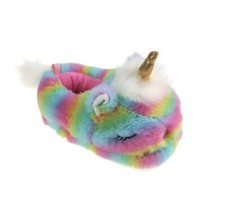Wonder Nation Girls Size 7-8 Critter Unicorn Fuzzy Slippers Soft Plush Rainbow
