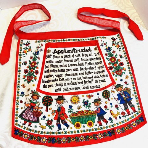 Grembiule arte popolare Kolf ricetta strudel di mele grande tasca Austria 100% cotone vintage - Foto 1 di 8