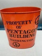 Vintage 1970s Property Of Pentagon Building Orange Oval Metal Trash Can Shelf N2