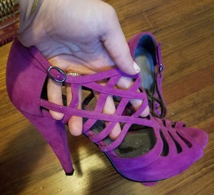 magenta strappy heels
