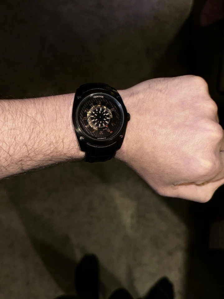 Heritor Automatic Daniels Semi-Skeleton Black Leather-Band Watch HERHR7407-Black - Image 3 of 4