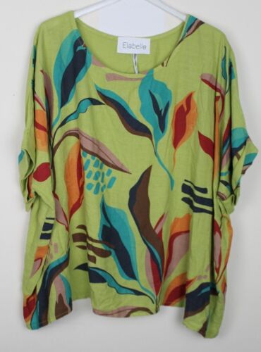 New Summer Oversized Ladies Italian Light Lagenlook Linen Floral Print Top - Picture 8 of 10