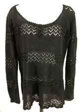 Black Crochet Cutout Style Sweater Women's LARGE AB Studio