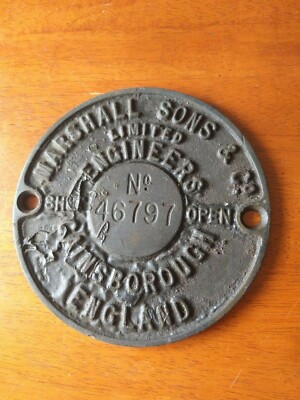 ANTIQUE MARSHALL SONS ENGLAND LATE 800 BRASS PLAQUE