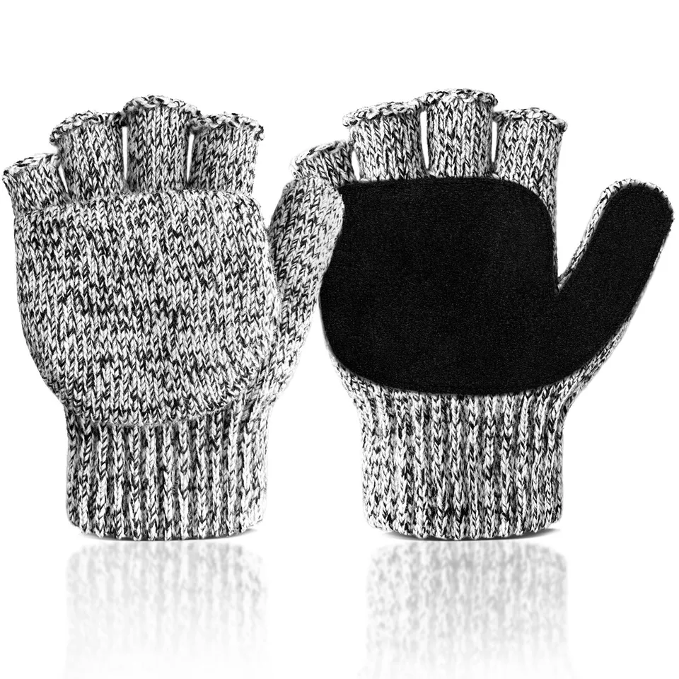 EvridWear Winter Convertible Fingerless Gloves, Wool Mittens Warm, Unisex Style - Image 3 of 4