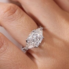 3 CT Cushion Cut Three Stone Moissanite Engagement Ring For Women 925 Silver