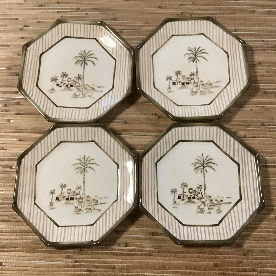 Plato de almuerzo Waverly TAHITI palmeras octogonales pintadas a mano. Juego de 4 Foto 4 de 4