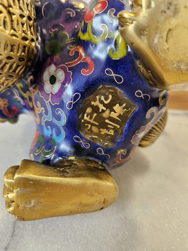 Chinese Cloisonne Bronze Foo Dog Signed H22cm X W19cm Wt 2.8kg - Image 3 of 4