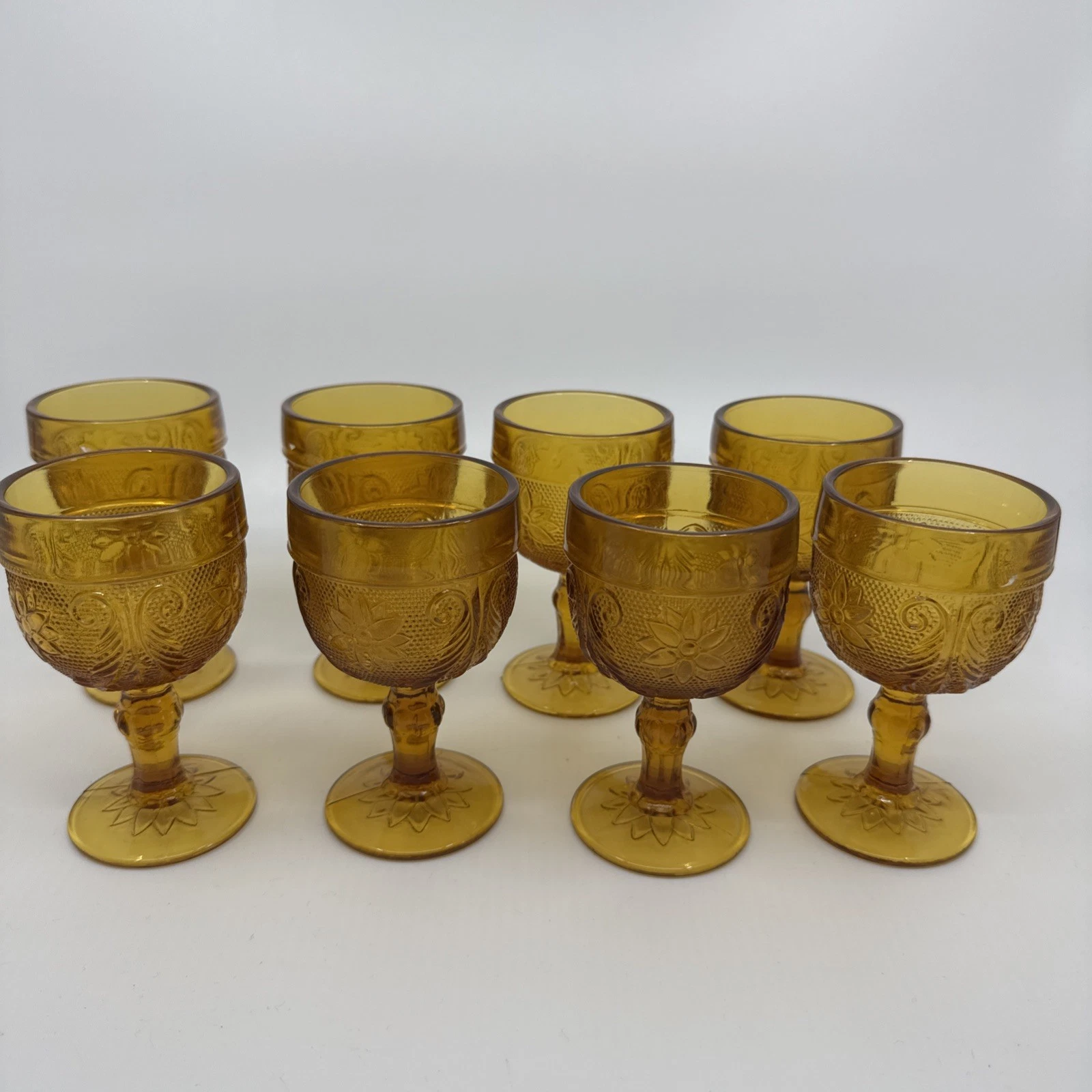 Indiana Glass Amber Tiara Pattern Small Wine Cordial Goblets - Set Of 8 Total!