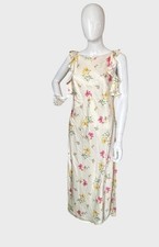 Women s Floral Midi Dress Small Cream Ruffle Strap Slip Dress Side Slit