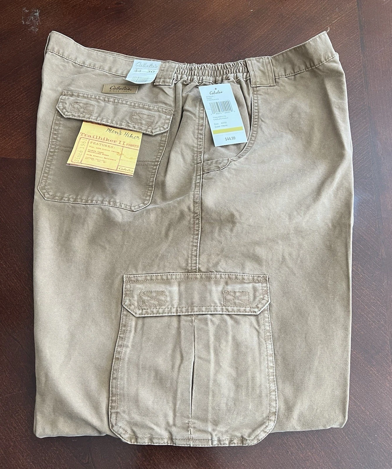 Pantalon Cabela's Trail Hiker 2 kaki cargo double genou taille 44x30 homme neuf avec étiquette