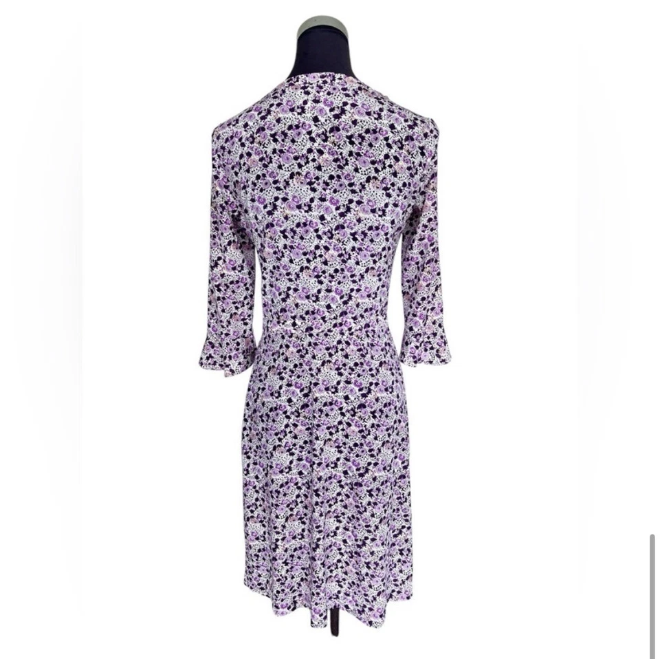 Vestido floral de cóctel elástico de seda púrpura Mayle vintage para mujer talla 2/4 Foto 4 de 4
