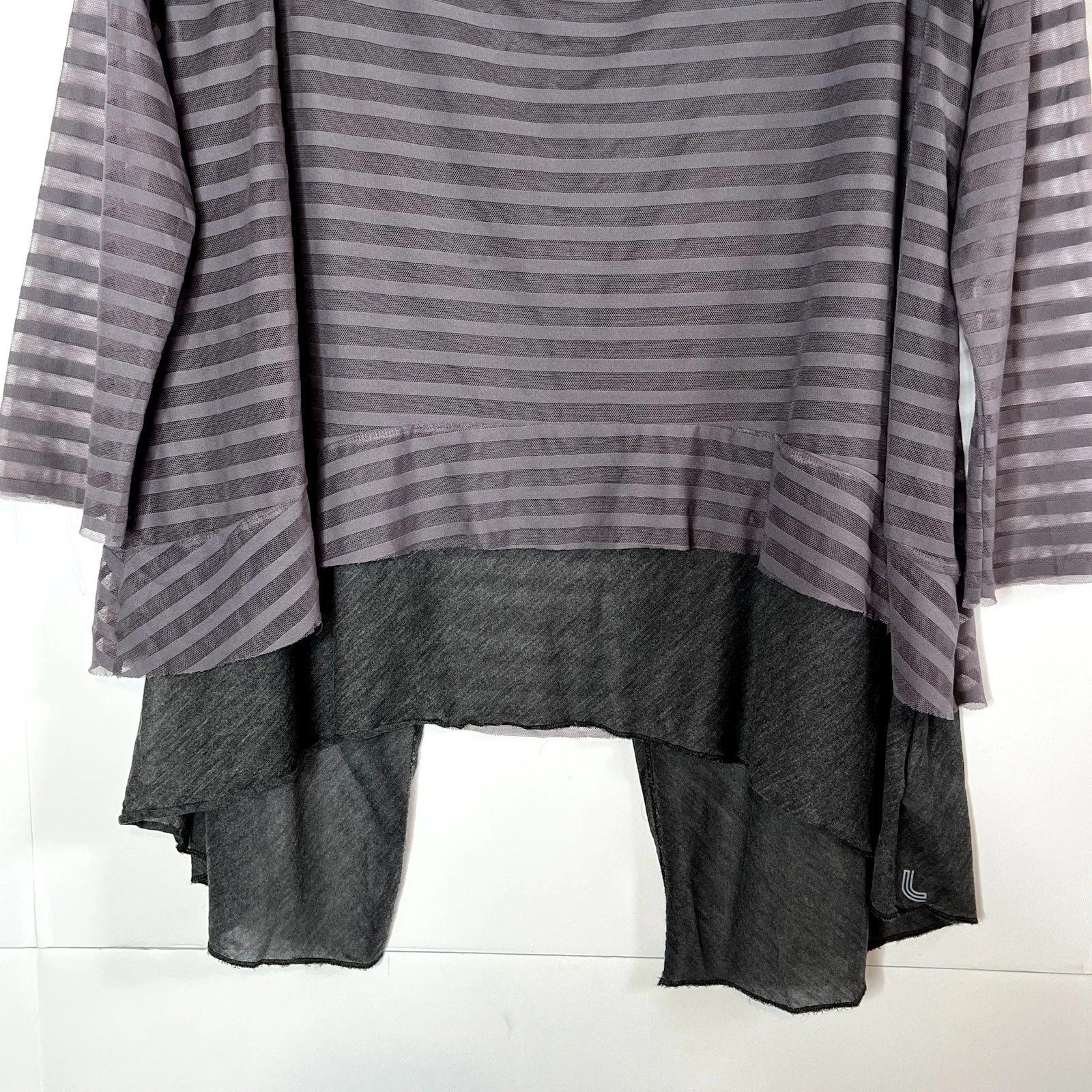 lole silk cashmere blend stripe mesh layered athleisure shirt