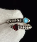 Vintage 925 Sterling Silver Turquoise & Heart Garnet Bypass Ring Band Size 6.5