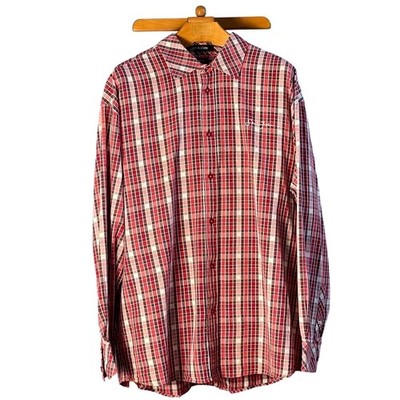 Sean John XXXL Mens Button Up Plaid Long Sleeve Casual Shirt Red
