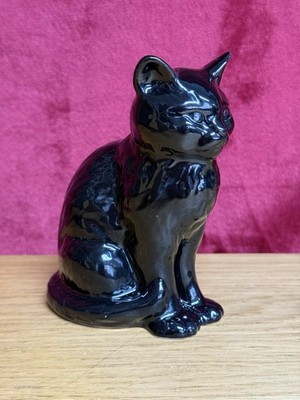 Sylvac schwarze Katze Figur Vintage sitzende Position schwarz glänzende Oberfläche 5,5 Zoll groß