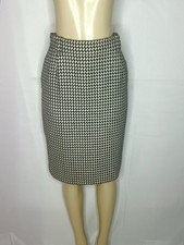 MONDI BLACK WHITE WOOL/SILK BLEND A LINE FULLY LINED SKIRT SZ 38