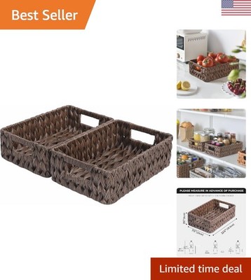 Elegant Waterproof Wicker Baskets with Handles - 2-Pack for Organized Living