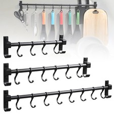 Pot Rack Wall Mount Kitchen Rail With 4/6/8Pcs Hooks Utensil Pan And Hangers