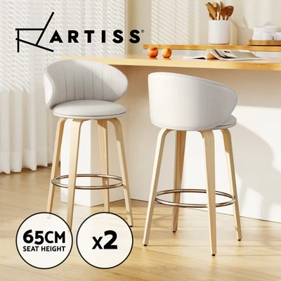 2x Artiss Bar Stools Dining Chairs Contoured Leather Wood Stool - image 1 of 4
