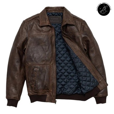 Men s Genuine Sheepskin Brown Aviator Bomber Leather Jacket Coat Waxed Finish