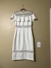 Nicole Miller Cream Off-Shoulder Midi Dress with Lace Insets