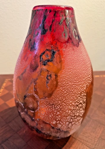 Large Murano Scavo Glass Vase Alfredo Barbini Signed Italian Vase 1970s