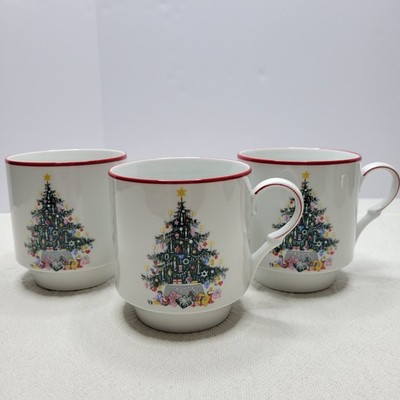 VTG Schumann Arzberg Noel Cup Mugs Set Of 3 Germany Christmas Tree Presents Pine