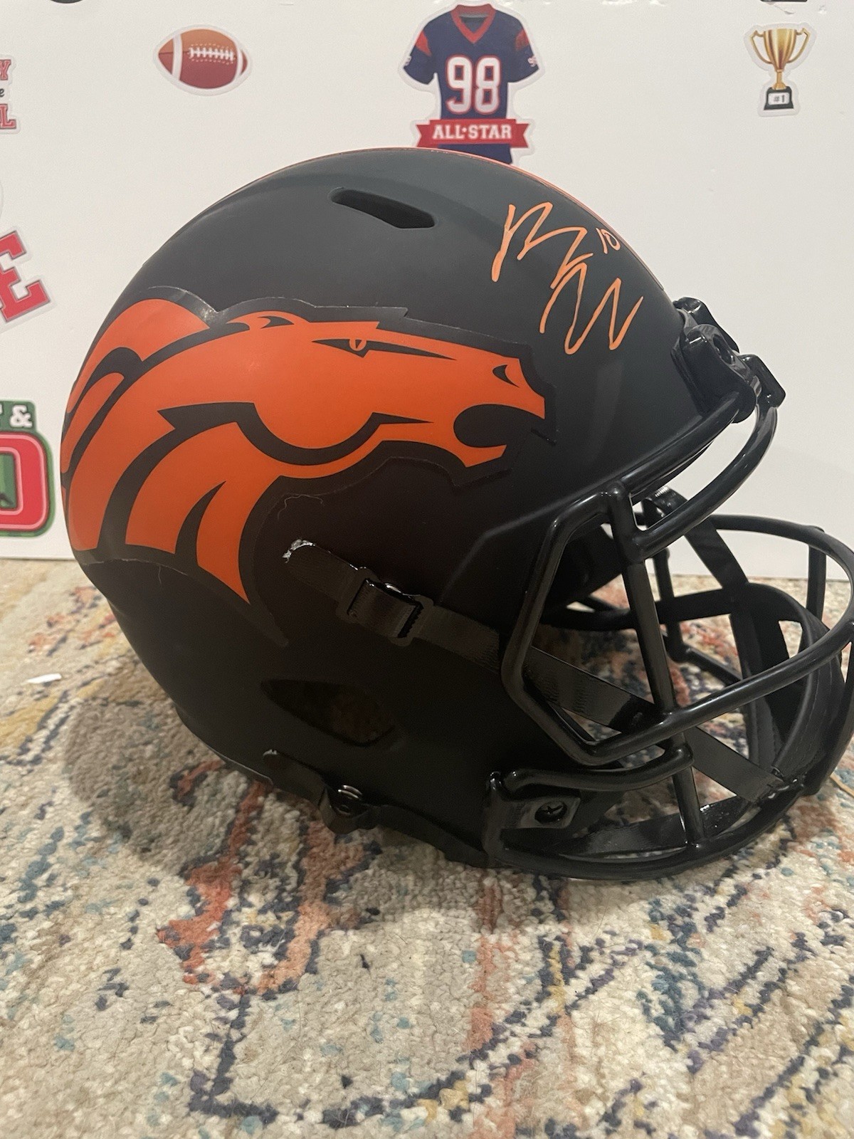 Bo Nix Broncos F/S Signed Eclipse Speed Replica Helmet Beckett COA