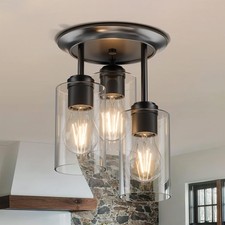 3-Lights Semi Flush Mount Ceiling Light Fixture, Matte Black Light Fixtures, ...