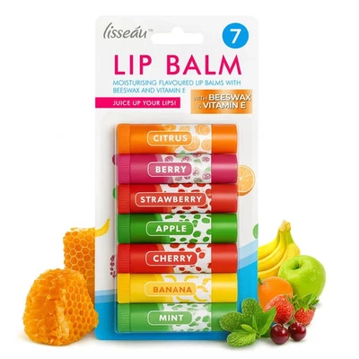 N.A 7 Pack Fruit Flavoured Lip Balm Set Moisturising Beeswax Vitamin E Lip Care UK