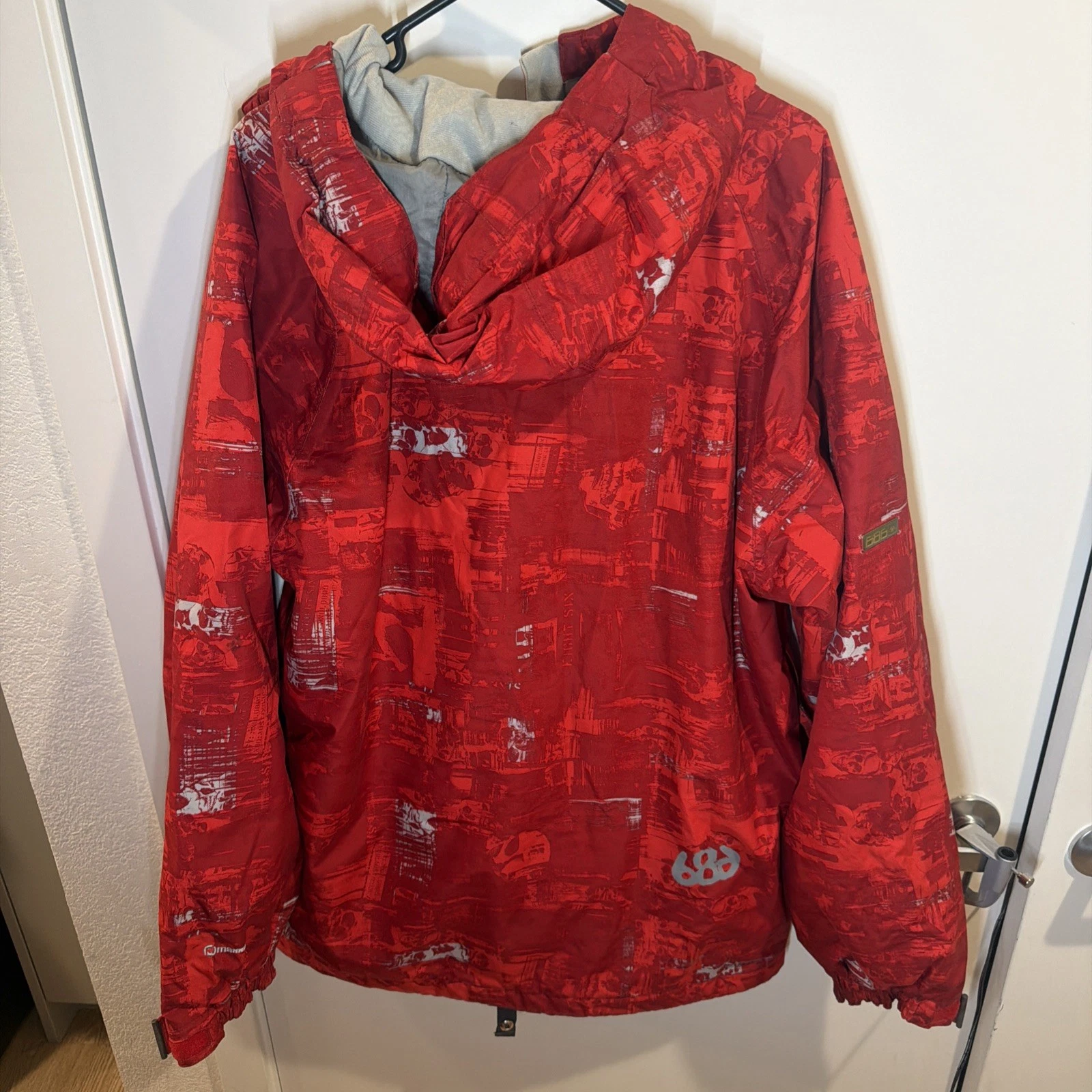 686 Mannual Skull Snowboard Ski Hooded Jacket Mens Large Red Insulated image 4