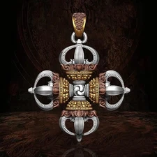 Tibetan Vajra Cross Dorje Pendant Necklace Buddhist Amulet Vintage Jewelry