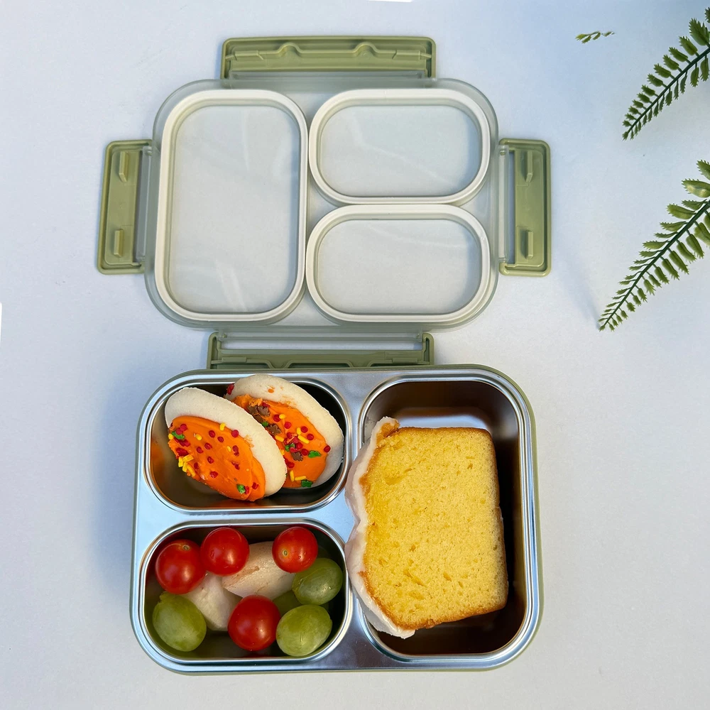Bento Box Lunch Box Stainless Steel Food Container with 3 Compartments is Sealed