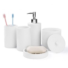 White Bathroom Accessories Set, 5 Pcs Bathroom Accessories Set Complete, Resi...