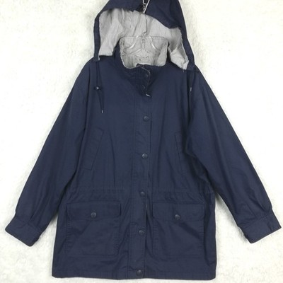 Cabin Creek Womens Jacket Rain Coat Navy Blue Full Zip Hooded Flap Pockets L