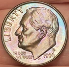 1996-D Roosevelt Dime Beautiful Lustrous Rainbow Toned Coin  #8