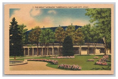 Great Mormon Tabernacle Salt Lake City Utah LDS Linen Vintage Postcard Unused