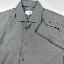 Eton Men's Dress Slim Fit Geometric Long Sleeve Gray Button Up Size 39 15.5