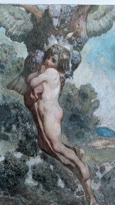 OTTO BRANDT (1828-1892) WATERCOLOR PAINTING ,  THE RAPE OF GANYMEDE .