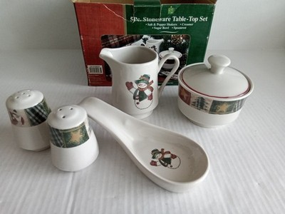 Atico International 5 Piece Stoneware Christmas Table Top Set Snowman New in Box