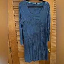 Gudrun Sjoden long sleeve dress with pockets in blue Size Small Lagenlook