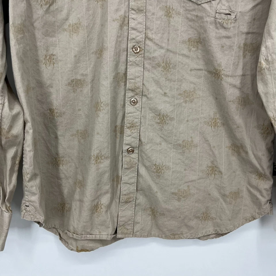 Volcom Long Sleeve Button Shirt Men's Size L Beige Tailored Shirt Pocket - Image 3 of 4